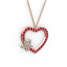 Swarovski ve rodolit garnet 8 ayar rose altın kolye (40 cm rose altın rolo zincir)