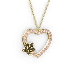 Maita Kalp Kolye - Dumanlı kuvars ve pembe kuvars 18 ayar altın kolye (40 cm altın rolo zincir) #j0qu4e