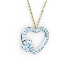 Maita Kalp Kolye - Akuamarin 18 ayar beyaz altın kolye (40 cm altın rolo zincir) #j1btea