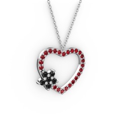 Siyah zirkon ve garnet 18 ayar beyaz altın kolye (40 cm gümüş rolo zincir)