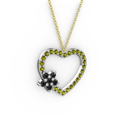 Siyah zirkon ve peridot 14 ayar beyaz altın kolye (40 cm altın rolo zincir)