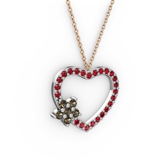 Maita Kalp Kolye - Dumanlı kuvars ve garnet 14 ayar beyaz altın kolye (40 cm rose altın rolo zincir) #jqiqrw