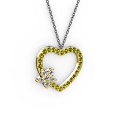 Swarovski ve peridot 8 ayar altın kolye (40 cm gümüş rolo zincir)