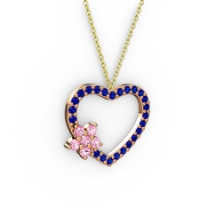 Pembe kuvars ve lab safir 8 ayar rose altın kolye (40 cm altın rolo zincir)