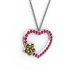 Peridot ve rodolit garnet 925 ayar gümüş kolye (40 cm gümüş rolo zincir)