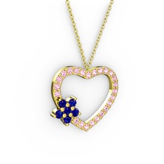 Maita Kalp Kolye - Lab safir ve pembe kuvars 8 ayar altın kolye (40 cm altın rolo zincir) #ks4qnv