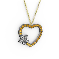 Maita Kalp Kolye - Swarovski ve sitrin 925 ayar siyah rodyum kaplama gümüş kolye (40 cm gümüş rolo zincir) #kvfznz