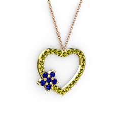 Maita Kalp Kolye - Lab safir ve peridot 8 ayar altın kolye (40 cm rose altın rolo zincir) #kye1vi