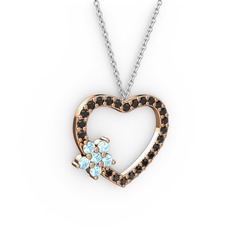 Maita Kalp Kolye - Akuamarin ve siyah zirkon 18 ayar rose altın kolye (40 cm beyaz altın rolo zincir) #lel0rq