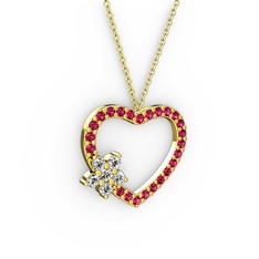 Maita Kalp Kolye - Beyaz zirkon ve rodolit garnet 18 ayar altın kolye (40 cm altın rolo zincir) #m40qoh