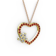 Maita Kalp Kolye - Swarovski ve garnet 18 ayar altın kolye (40 cm rose altın rolo zincir) #melzba