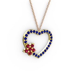 Maita Kalp Kolye - Rodolit garnet ve lab safir 8 ayar altın kolye (40 cm rose altın rolo zincir) #mm499v