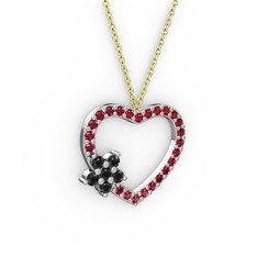 Siyah zirkon ve garnet 8 ayar beyaz altın kolye (40 cm altın rolo zincir)