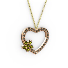 Peridot ve dumanlı kuvars 8 ayar rose altın kolye (40 cm altın rolo zincir)
