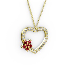 Garnet ve pırlanta 925 ayar altın kaplama gümüş kolye (0.36 karat, 40 cm altın rolo zincir)