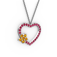 Maita Kalp Kolye - Sitrin ve rodolit garnet 8 ayar beyaz altın kolye (40 cm gümüş rolo zincir) #ok2e8w