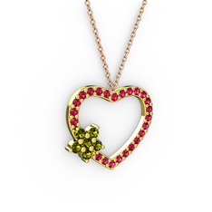 Maita Kalp Kolye - Peridot ve rodolit garnet 925 ayar altın kaplama gümüş kolye (40 cm rose altın rolo zincir) #oorzbz