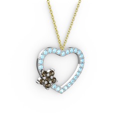 Maita Kalp Kolye - Dumanlı kuvars ve akuamarin 925 ayar gümüş kolye (40 cm altın rolo zincir) #p7erdu