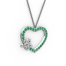 Swarovski ve yeşil kuvars 8 ayar beyaz altın kolye (40 cm gümüş rolo zincir)