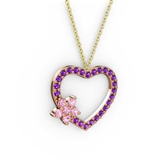 Maita Kalp Kolye - Pembe kuvars ve ametist 925 ayar rose altın kaplama gümüş kolye (40 cm gümüş rolo zincir) #q541d9