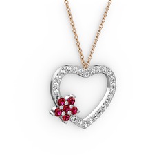 Maita Kalp Kolye - Rodolit garnet ve pırlanta 14 ayar beyaz altın kolye (0.36 karat, 40 cm rose altın rolo zincir) #rclxo4