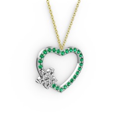 Maita Kalp Kolye - Swarovski ve yeşil kuvars 8 ayar beyaz altın kolye (40 cm altın rolo zincir) #rep5ix