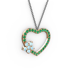 Akuamarin ve yeşil kuvars 18 ayar rose altın kolye (40 cm gümüş rolo zincir)