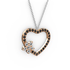 Maita Kalp Kolye - Swarovski ve siyah zirkon 925 ayar rose altın kaplama gümüş kolye (40 cm gümüş rolo zincir) #t6qn68