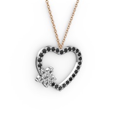 Maita Kalp Kolye - Pırlanta ve siyah zirkon 8 ayar beyaz altın kolye (0.216 karat, 40 cm rose altın rolo zincir) #tb3khi