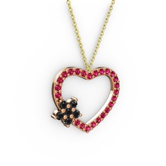 Siyah zirkon ve rodolit garnet 18 ayar rose altın kolye (40 cm altın rolo zincir)