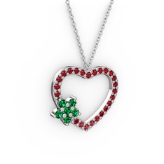 Maita Kalp Kolye - Yeşil kuvars ve garnet 18 ayar beyaz altın kolye (40 cm beyaz altın rolo zincir) #tf4xod