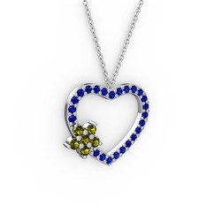 Peridot ve lab safir 8 ayar beyaz altın kolye (40 cm gümüş rolo zincir)