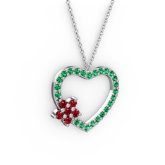 Garnet ve yeşil kuvars 14 ayar beyaz altın kolye (40 cm gümüş rolo zincir)