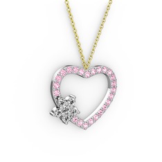 Pırlanta ve pembe kuvars 18 ayar beyaz altın kolye (0.216 karat, 40 cm altın rolo zincir)