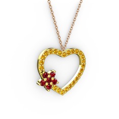 Maita Kalp Kolye - Garnet ve sitrin 18 ayar altın kolye (40 cm rose altın rolo zincir) #uhi07g