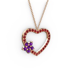 Ametist ve garnet 925 ayar rose altın kaplama gümüş kolye (40 cm gümüş rolo zincir)