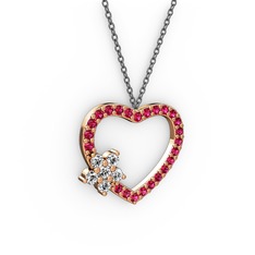 Maita Kalp Kolye - Beyaz zirkon ve rodolit garnet 925 ayar rose altın kaplama gümüş kolye (40 cm gümüş rolo zincir) #v2o36e