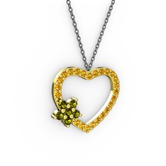 Peridot ve sitrin 18 ayar altın kolye (40 cm gümüş rolo zincir)