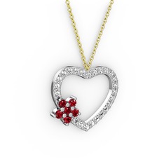 Maita Kalp Kolye - Garnet ve beyaz zirkon 18 ayar beyaz altın kolye (40 cm altın rolo zincir) #v4qsbz