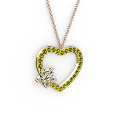 Pırlanta ve peridot 18 ayar altın kolye (0.216 karat, 40 cm rose altın rolo zincir)