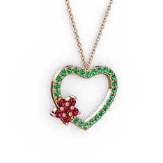 Rodolit garnet ve yeşil kuvars 925 ayar rose altın kaplama gümüş kolye (40 cm rose altın rolo zincir)