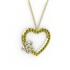 Beyaz zirkon ve peridot 925 ayar altın kaplama gümüş kolye (40 cm gümüş rolo zincir)