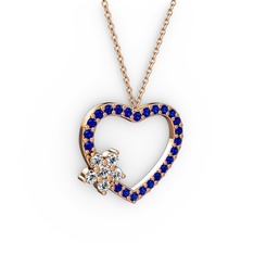 Swarovski ve lab safir 925 ayar rose altın kaplama gümüş kolye (40 cm gümüş rolo zincir)