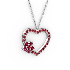 Maita Kalp Kolye - Rodolit garnet ve garnet 14 ayar beyaz altın kolye (40 cm beyaz altın rolo zincir) #woarw2