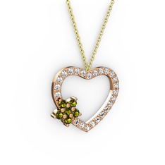 Maita Kalp Kolye - Peridot ve pırlanta 14 ayar rose altın kolye (0.36 karat, 40 cm altın rolo zincir) #wqd8ak
