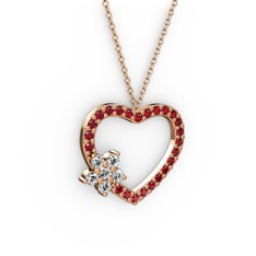 Maita Kalp Kolye - Pırlanta ve garnet 14 ayar rose altın kolye (0.216 karat, 40 cm rose altın rolo zincir) #xb78t7