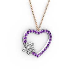 Maita Kalp Kolye - Swarovski ve ametist 18 ayar beyaz altın kolye (40 cm gümüş rolo zincir) #xhaoti