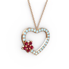 Maita Kalp Kolye - Rodolit garnet ve akuamarin 925 ayar rose altın kaplama gümüş kolye (40 cm rose altın rolo zincir) #xku5lm