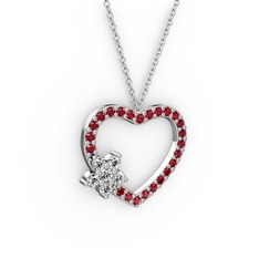 Maita Kalp Kolye - Pırlanta ve garnet 14 ayar beyaz altın kolye (0.216 karat, 40 cm beyaz altın rolo zincir) #y3awjh