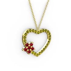 Maita Kalp Kolye - Garnet ve peridot 925 ayar altın kaplama gümüş kolye (40 cm altın rolo zincir) #yx3359